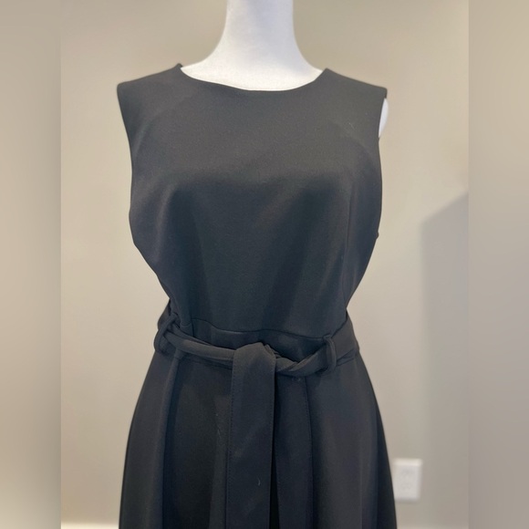 Calvin Klein size12 Belted Midi Black Dress Gold zip sleeveless cocktail formal - Picture 4 of 13